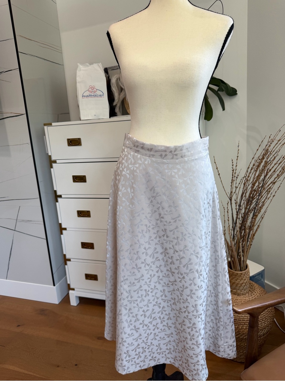 Ann Taylor Light Gray Floral Midi Skirt